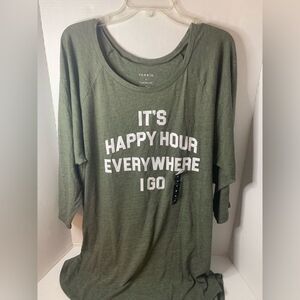 Torrid Women’s Top 4x Green “Happy Hour Everywhere I Go” Tee Crew Neck Blouse